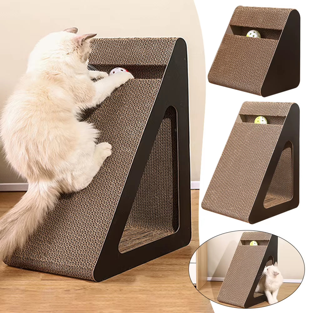 2 in 1 Cat Scratcher Cardboard Triangles Shaped with Spinnings Balls Sturdy Anti-Scratch Relieves Cat Stress Toy for Pet Use