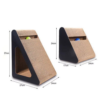 2 in 1 Cat Scratcher Cardboard Triangles Shaped with Spinnings Balls Sturdy Anti-Scratch Relieves Cat Stress Toy for Pet Use