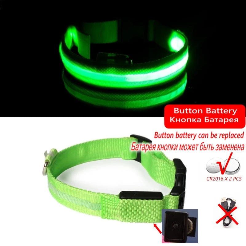 Led Dog Collar Light Anti-Lost Collar for Dogs Puppies Night Luminous Supplies Pet Products Accessories USB Charging/Battery