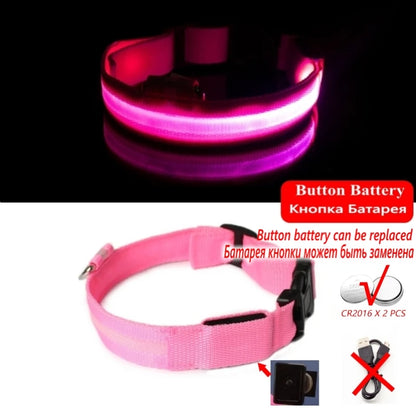 Led Dog Collar Light Anti-Lost Collar for Dogs Puppies Night Luminous Supplies Pet Products Accessories USB Charging/Battery