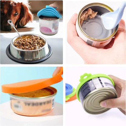 2Pcs/Set Reusable Pet Food Can Cover and Spoon Portable Dogs Cat Storage Tin Cap Lid Seal Cover Health Pet Supplies Pet Lids Can