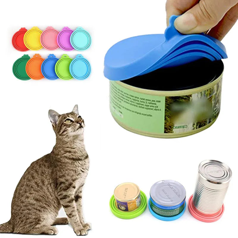 2Pcs/Set Reusable Pet Food Can Cover and Spoon Portable Dogs Cat Storage Tin Cap Lid Seal Cover Health Pet Supplies Pet Lids Can