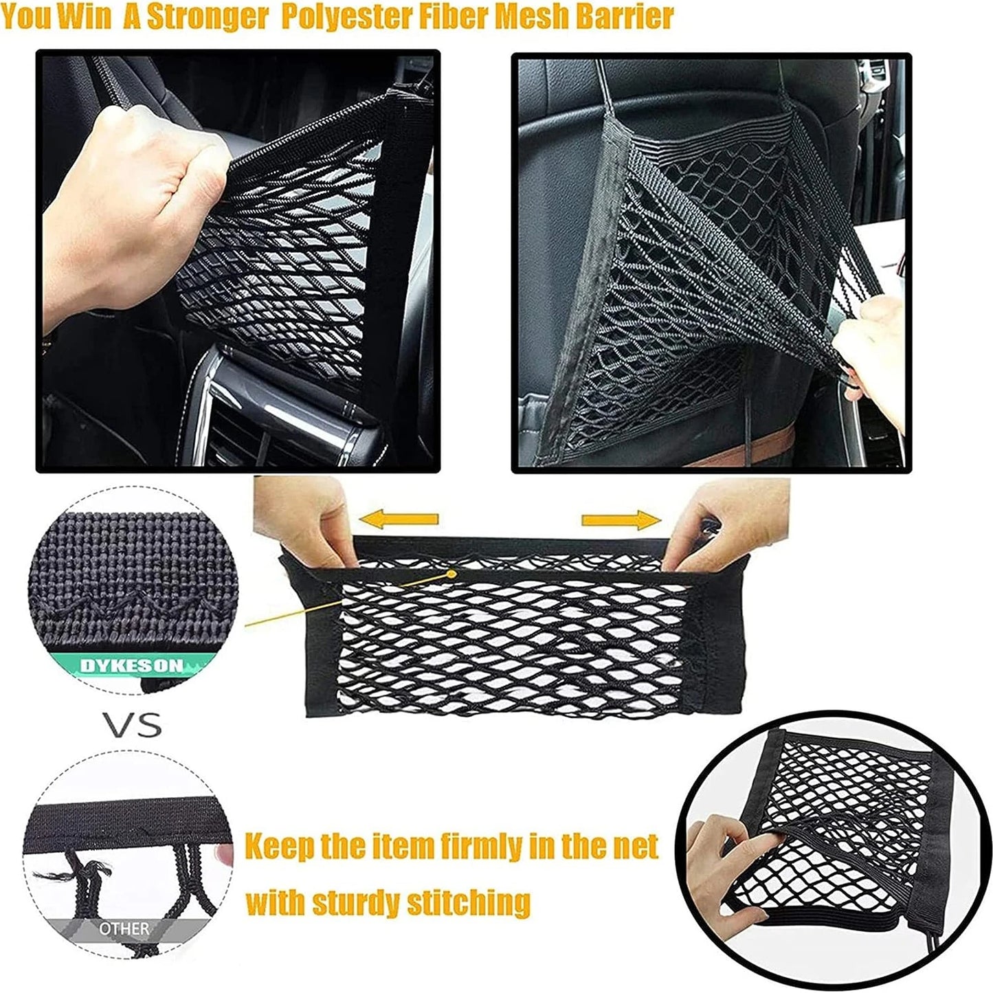 Pet Car Barrier Dog Car Barrier with Automatic Safety Mesh Storage Bag Pet Barrier Guard Back Seat Safety Protector Mesh Net