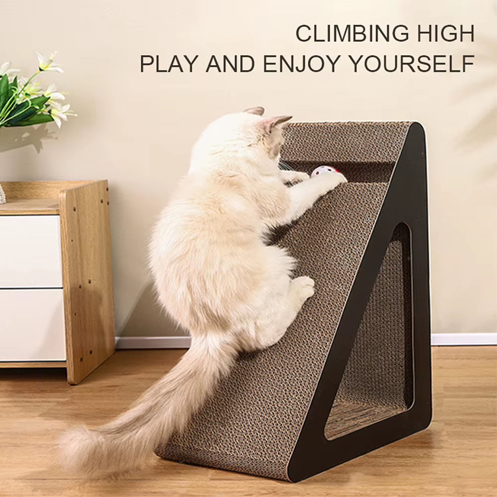 2 in 1 Cat Scratcher Cardboard Triangles Shaped with Spinnings Balls Sturdy Anti-Scratch Relieves Cat Stress Toy for Pet Use